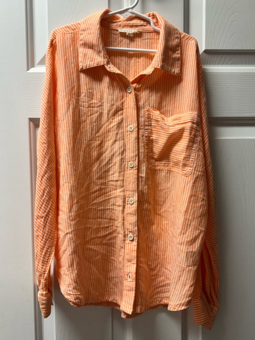 Copper Key Peach-White Striped Button Shirt
